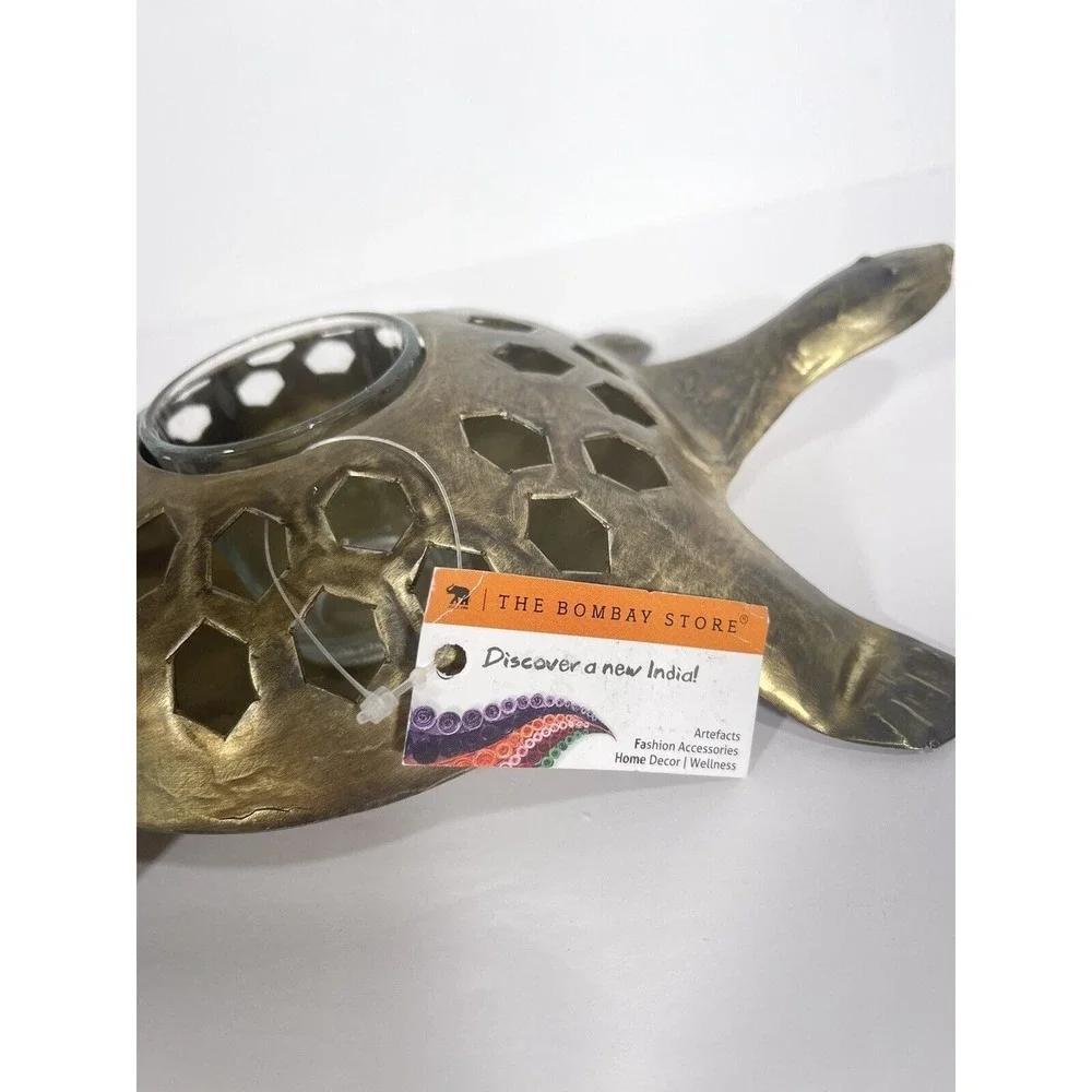The Bombay Store Golden Brass Turtle Candle Holder Votive Rustic Boho With Tag